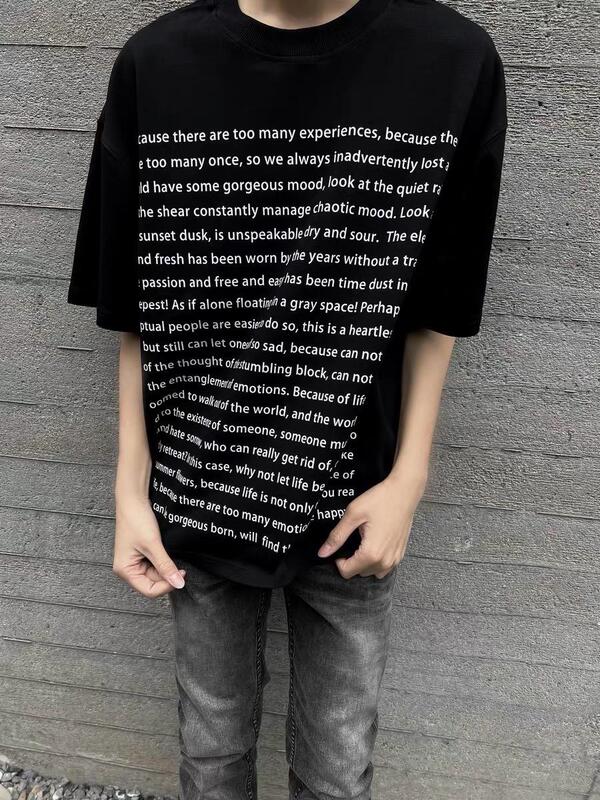 Tagore Poetry Short-Sleeve Heavyweight 320g Slogan Letter American-Style T-Shirt High Street Cleanfit Vibe Half-Sleeve