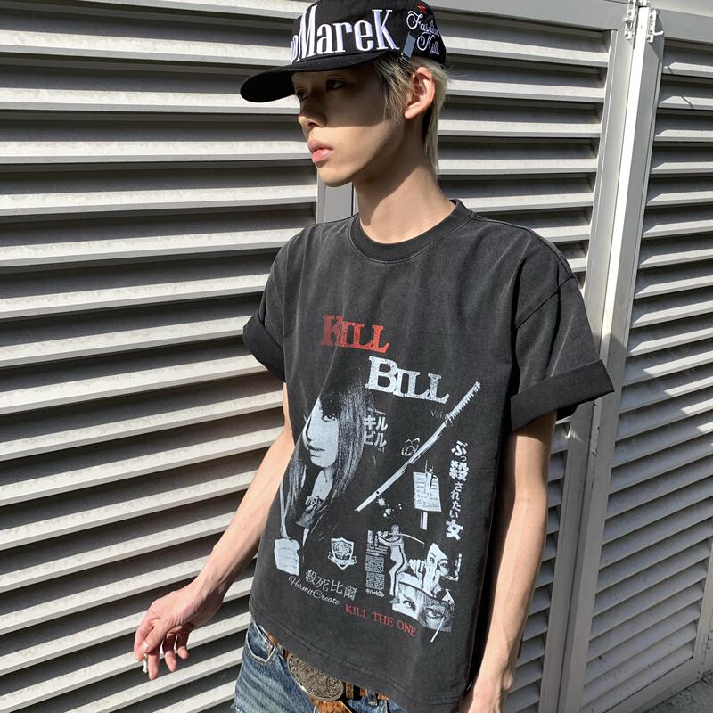 Tsaooj Kill Bill Movie T-Shirt Vintage Retro Distressed Short Wide Pure Cotton Cleanfit Short Sleeve