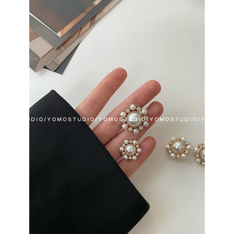 YOMOSTUDIO Xiaoxiang European Style Button Pearl Button Wool Tweed Coat Decorative Button Top Women