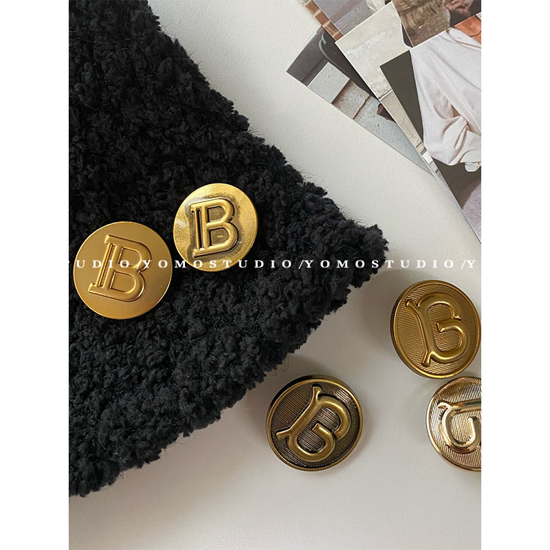 YOMOSTUDIO Xiaoxiang retro style metal button B letter button cashmere woolen button tweed coat button