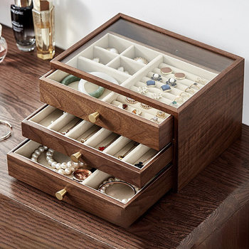 Wooden Jewelry Box Storage Box, High-End Exquisite Jewelry, Earrings, Necklaces, Jewelry, Multi-Layered, Large-Capacity Birthday Gift