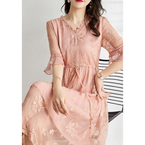 Harsid silk dress summer 2022 new medium and long heavy industry embroidered small silk A skirt