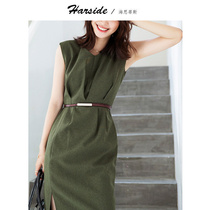 HARSIDE dress womens new sleeveless high waist slim belt pleated special long professional dress skirt