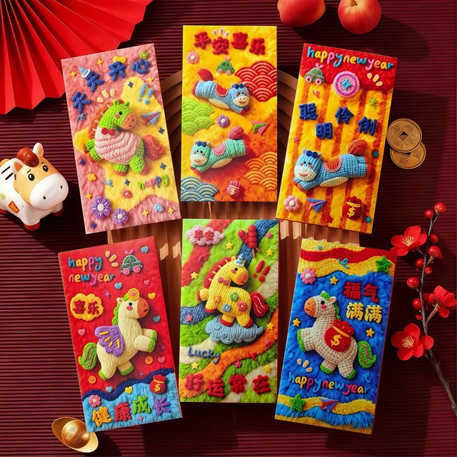 Tiktok Hot Item 2026 Year of the Horse 5D Three-Dimensional Red Envelope New Cartoon Children's Lucky Money Envelope Creative New Year Gift Bag