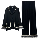 Пижама, осенний летний тонкий черный лонгслив, в стиле Шанель, оверсайз