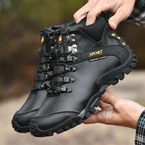 Outdoor High Help Mountaineering Shoes Men Spring Autumn Season Genuine Leather Waterproof Hiking Shoes Casual Sneakers Middle-aged Mens Shoes Summer