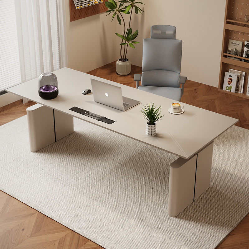 Electric Adjustable Desk, Smart Office Desk, Height-Adjustable Computer Desk, Home Desk, Leather Surface Workbench, Executive Desk H08