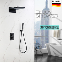 SIUMAL black all-copper concealed thermostatic shower embedded in the wall large shower multi-function booster set