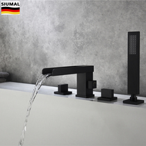 Bathroom hot and cold water cylinder side shower All copper black rotatable three-hole four-hole split sitting bathtub faucet
