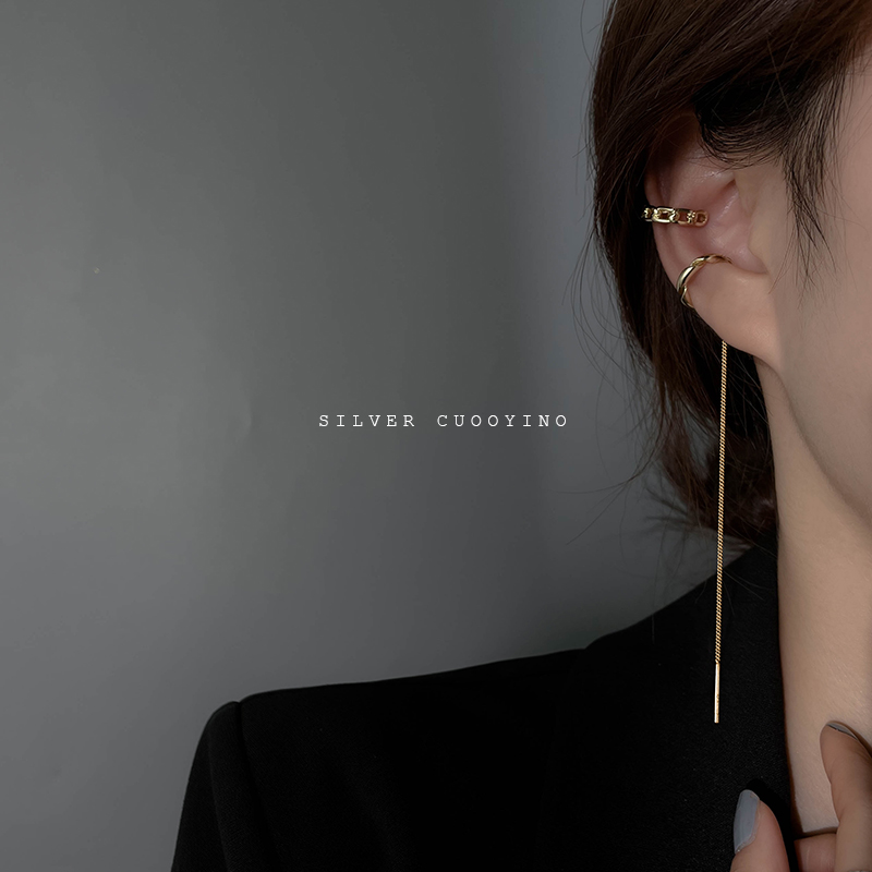 (Chuying) Earbone Clip Earrings One-piece Earchain Earrings 2022 New Trendy Ear Clips No Ear Piercing Female Retro