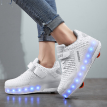 Colorful flash light charging childrens runaway shoes double wheel boy student invisible girl adult burst shoelace wheel light shoes