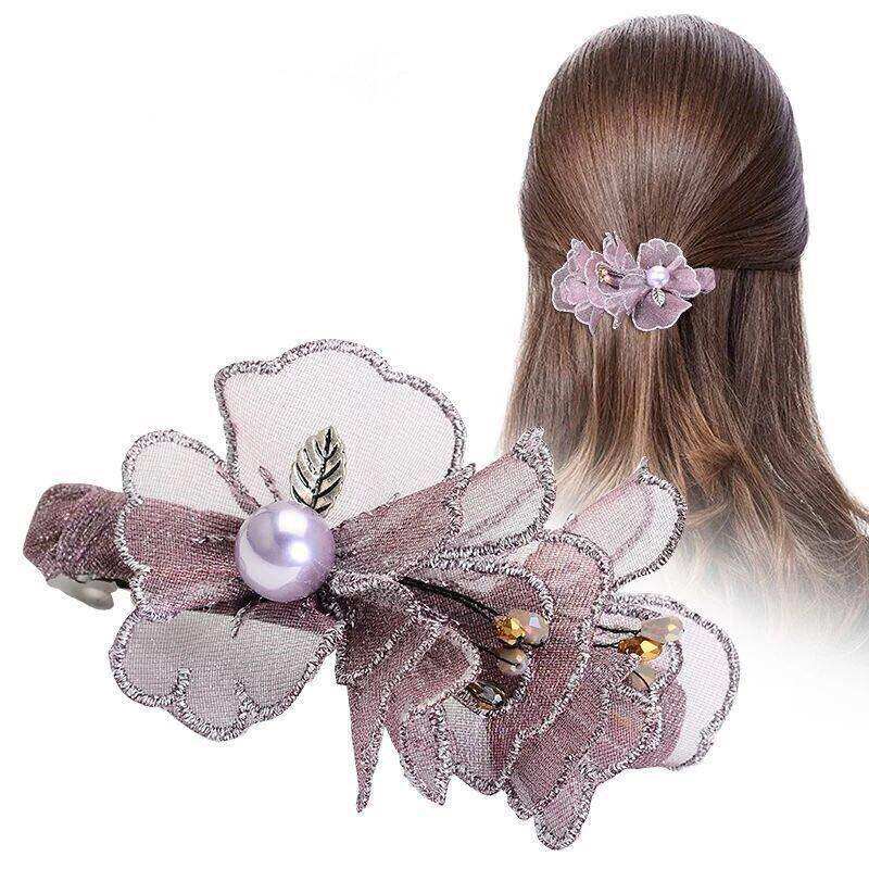 Korean hair accessories crystal hairpin female adult hairpin bow spring hairpin rhinestone hair ponytail handmade headdress