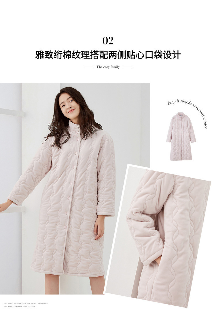 Top dưa mùa đông nữ ba lớp độn bông áo ngủ ấm áp màu rắn thoải mái thời trang dịch vụ nhà phụ nữ có thể mặc áo choàng ngủ