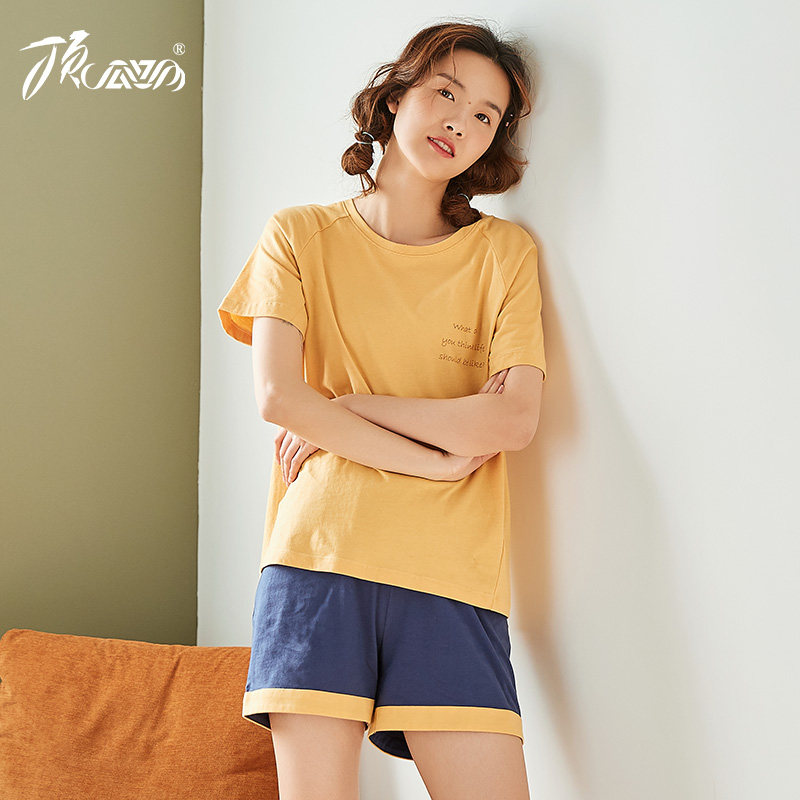 Top-coated women Summer pure cotton short sleeve suit Home Clothing Full Cotton Air Conditioning Suit 2021 New Sleepwear Women Summer