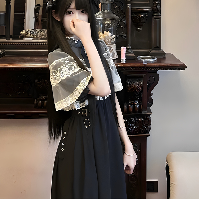 Misty Gauze Japanese Style Clear and Elegant Rich Lady French Dress Lolita Cape White Moonlight Long Dress