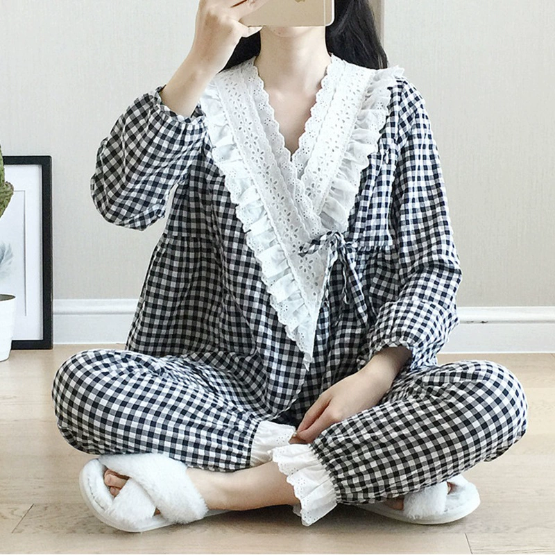 Quần áo bầu, cotton tinh khiết, kimono Hàn Quốc mùa xuân và mùa hè, phụ nữ mang thai sau sinh, đồ ngủ cho con bú, bộ đồ phục vụ viện dưỡng lão - Giải trí mặc / Mum mặc