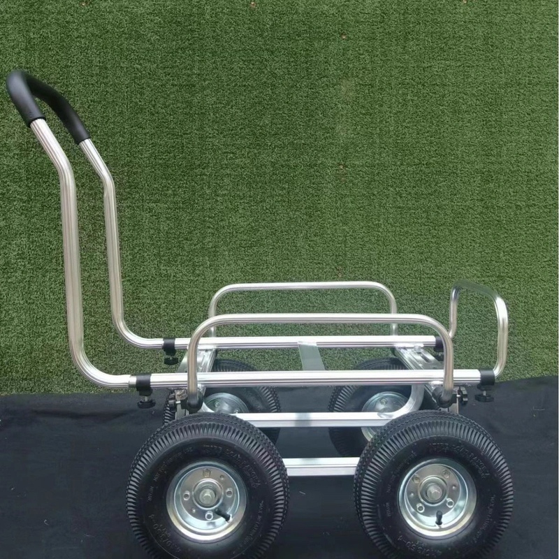 Aluminum Four-Wheel Multi-Functional Trolley, Silent Flatbed Hand-Pushed Tool Cart, Household Transport Cart, Aluminum Lightweight Large-Wheeled Cart
