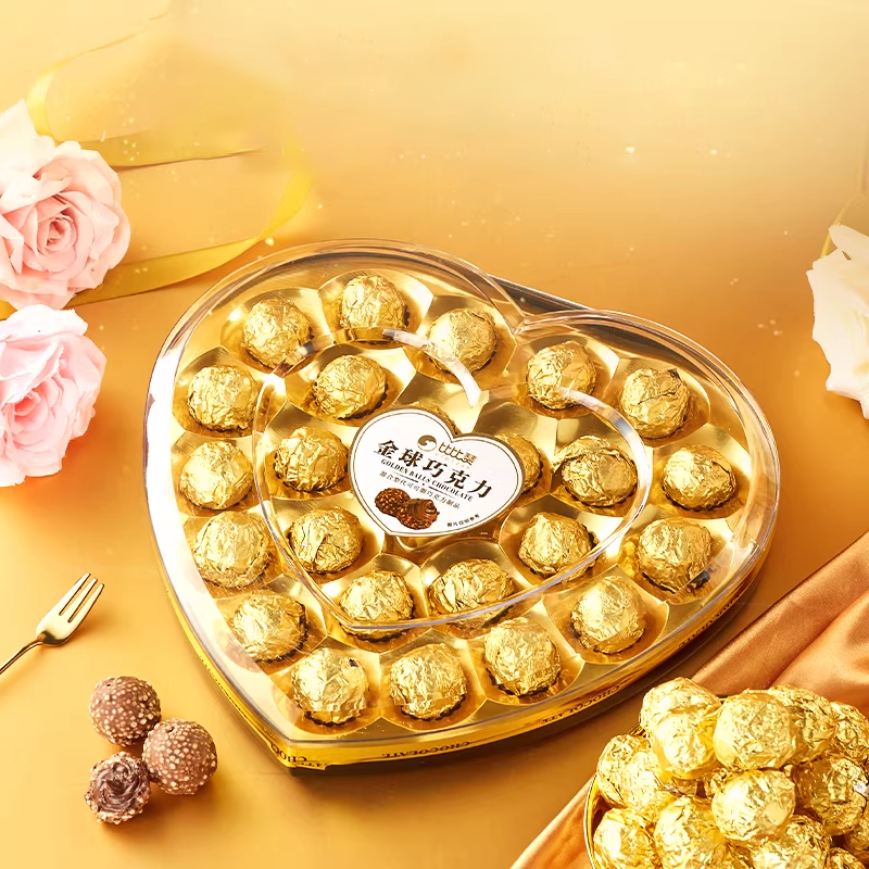 比比赞金球巧克力爱心礼盒夹心糖果过年年货结婚喜糖（代可可脂）