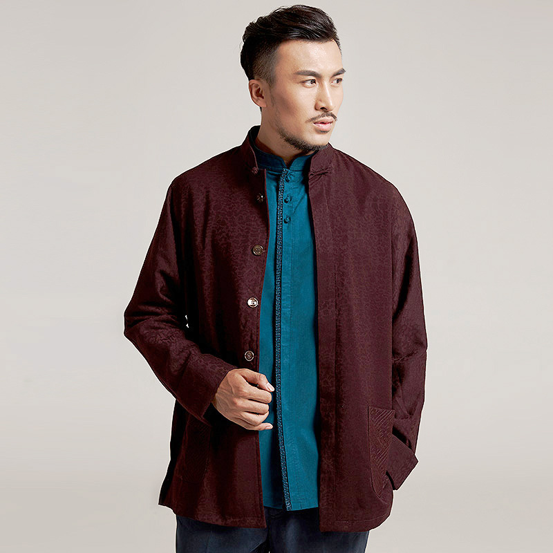 Yuhui loose-fitting Trung Quốc mùa thu / mùa đông Tang áo jacket Trung Quốc nút tối phiên bản lỏng mỏng bông len nam đơn giản