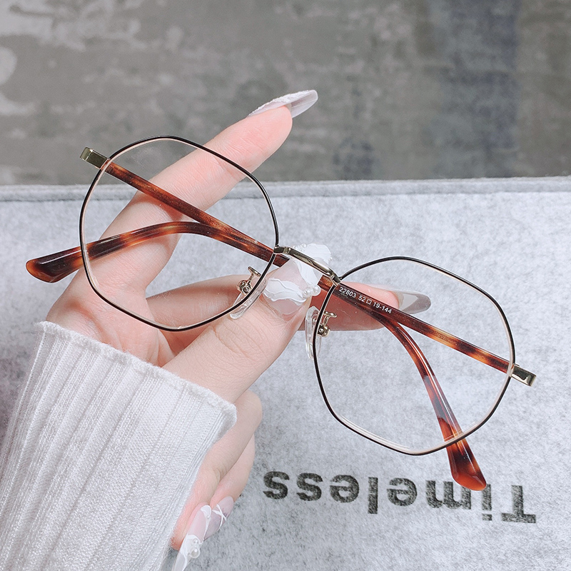 Ultra-light metal polygonal myopia glasses female with degree-worthy astigmatism round face retro eye frame male face