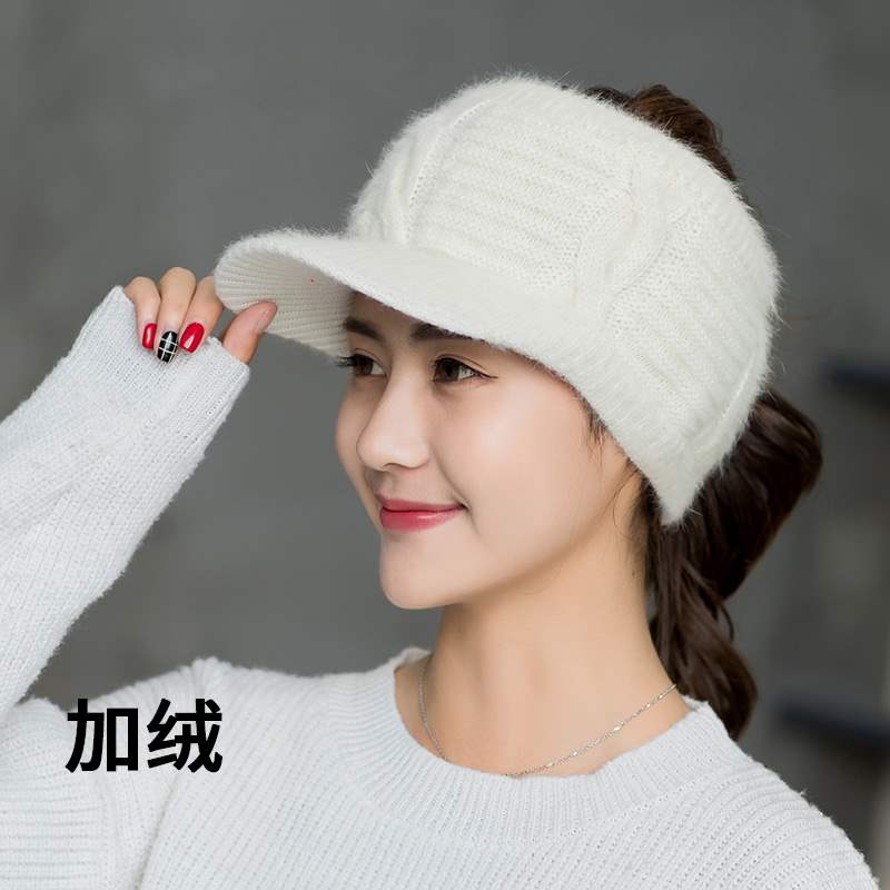 Autumn Winter Knit Duck Tongue Cap Woman Warm Cute Air Top Sweet Beauty Tide Han Version Thickened Drain Top Plus Fluff Line Empty Top Hat