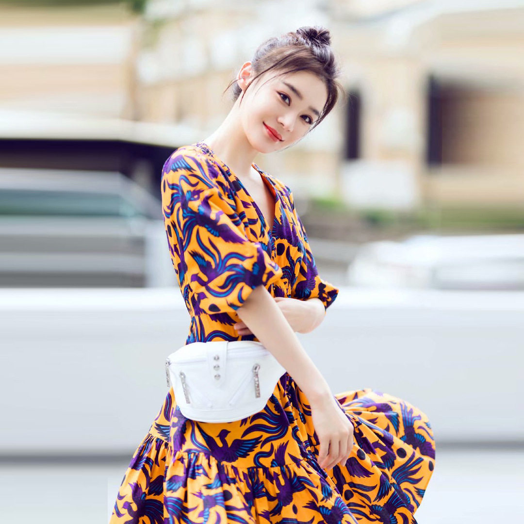 sandro sfpro Yuan long starred with the same spring and summer V collar middle sleeve waist display slim snow spinning 100 plexen dress