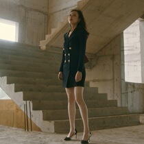 sandro sfpro2021 spring Ni Ni with the same black suit dress female slim double-breasted midi dress