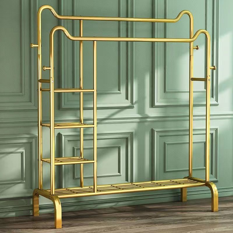 Household clothes hanger floor-to-ceiling bedroom folding simple drying clothes rack single indoor double pole net red storage clothes and hat rack