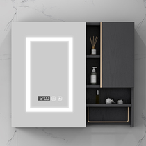 Waterproof solid wood bathroom smart mirror case modern minimalist toilet home wall-mounted lighting except fog storage objective cabinet