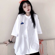 Tăng mã ngắn tay T-shirt womens phiên bản Hàn Quốc lỏng lẻo mùa hè 2020 mới thêu 100 đơn giản nửa tay áo T-shirt hàng đầu.