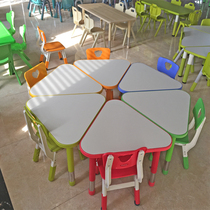  Yucai kindergarten table can be spliced triangle table can be raised and lowered Learning and training drawing table Game table Handmade table
