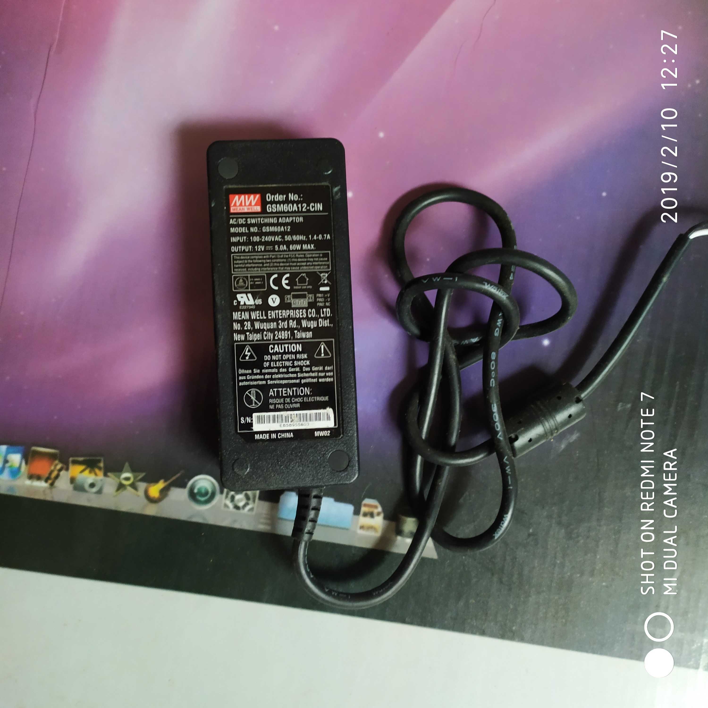 12V 5 0A power adapter Taiwan Mingwei GSM60A12