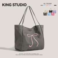 Niche design canvas bag, summer bow, college student class bag, relaxed feeling tote bag, lazy style commuter bag