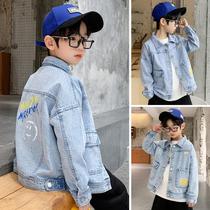 Boy denim jacket autumn 2021 New medium big children autumn winter plus velvet foreign style childrens coat spring and autumn fashion tide