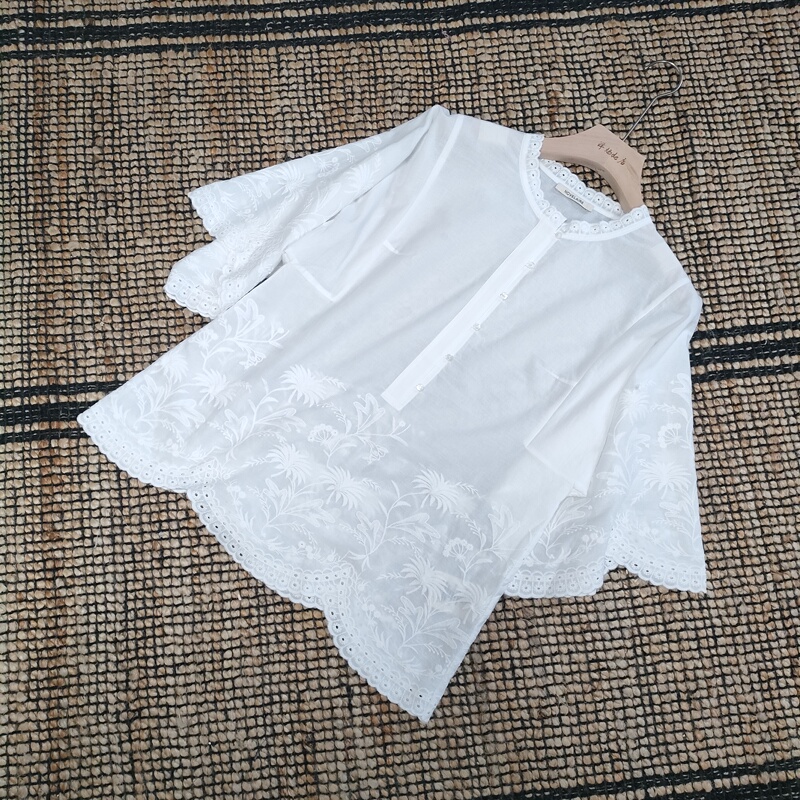 2026 Summer Women's New Fashion Style Round Neck Lace Crochet Patchwork Shirt Top 2026 Summer Women's New Fashion Style Round Neck Lace Crochet Patchwork Shirt Top