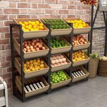 Fruit shop fruit rack rack shelf display cabinet steel wood rack vegetable shelf creative multi-layer commercial storage rack