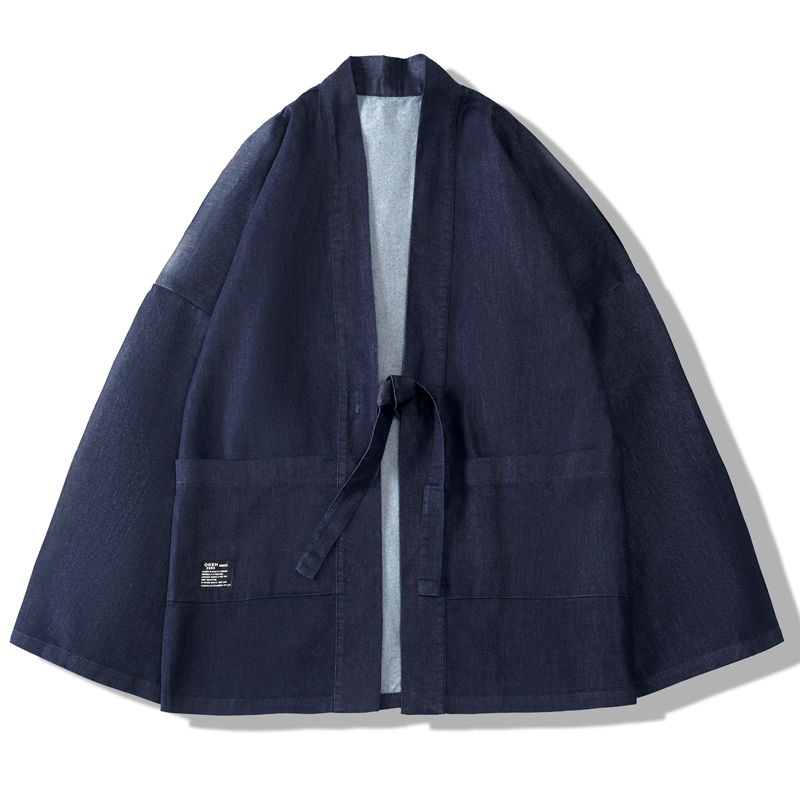Japanese-Style Trendy Brand Loose Retro Washed Denim Craft Cardigan Jacket Chinese Style Tang Suit Hanfu Haori Shirt for Men Japanese-Style Trendy Brand Loose Retro Washed Denim Craft Cardigan Jacket Chinese Style Tang Suit Hanfu Haori Shirt for Men