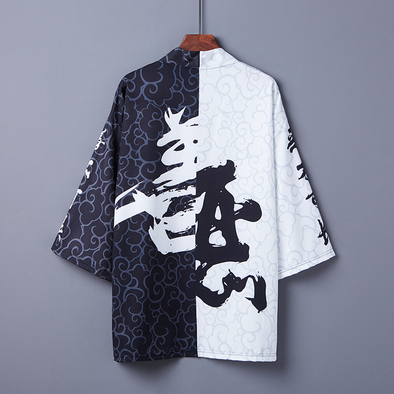 Chinese-Style Good and Evil Ukiyo-E Hanfu Haori Japanese Retro Three-Quarter Sleeve Kimono Cardigan Robe Sun Protection Clothing Trendy Chinese-Style Good and Evil Ukiyo-E Hanfu Haori Japanese Retro Three-Quarter Sleeve Kimono Cardigan Robe Sun Protection Clothing Trendy