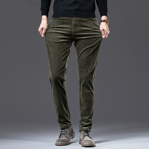 Мужские вельветовые осенние штаны, флисовый бархатный демисезонный бархат для отдыха, свободный прямой крой