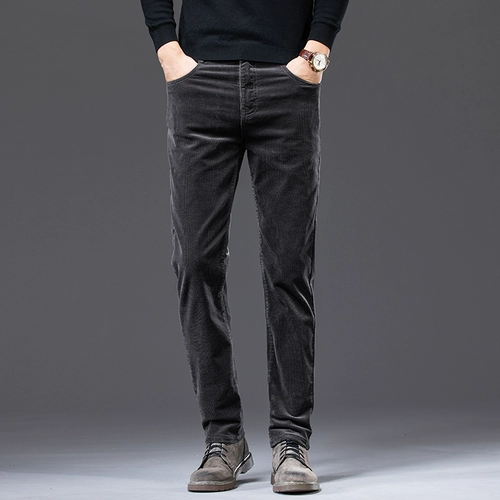 Мужские вельветовые осенние штаны, флисовый бархатный демисезонный бархат для отдыха, свободный прямой крой