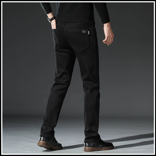 Флисовые демисезонные утепленные джинсы с начесом, зимние черные штаны для отдыха, свободный прямой крой, оверсайз