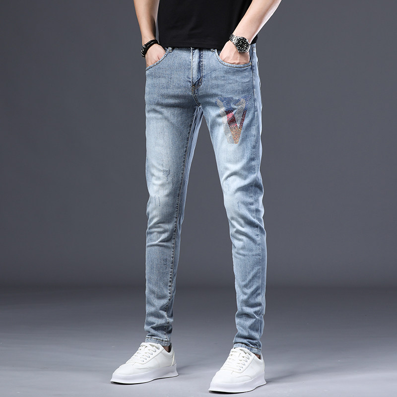 European Station High-end Bronzed for Euro Goods Jeans Men's Body small feet Summer 2022 new tide Tide Cards Men's Pants