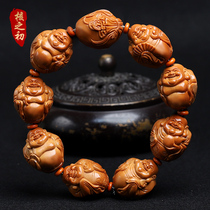 Olive stone bracelet original leather wrapped Maitreya Buddha bracelet hand-carved 22 large seed olive Huba Maitreya play