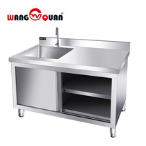 wangquan stainless steel sliding door Workbench unit School canteen with pool platform sink integrated stove cabinet