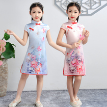 Girls Cheongsam Summer Chinese Style Little Girl Children 2021 New Western Style Silk Modified Dress Summer