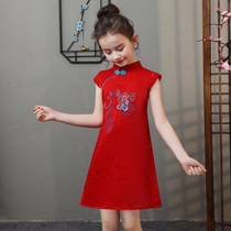 Girls Cheongsam Summer Chinese Style Baby Children Cheongsam Dress 2021 New Girl Dress Summer Red