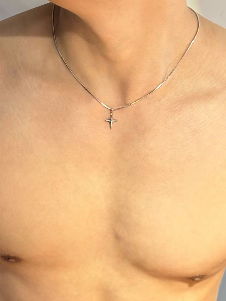 Minimalist Starburst Series Cross Titanium Steel Necklace Unisex Trendy Niche Design High-End Internet Celebrity Clavicle Chain