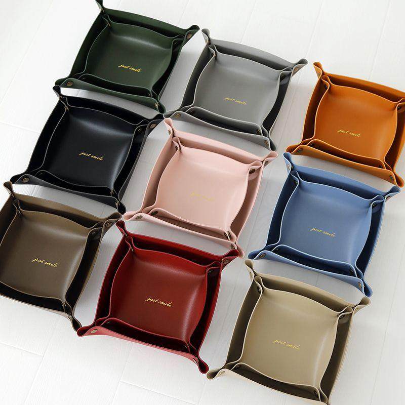 Nordic double-sided leather folded storage tray table entrance finishing box key jewelry remote control storage box