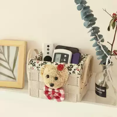 Simple straw desktop storage box Cosmetics remote control snacks sundries storage box Living room finishing box basket for sale