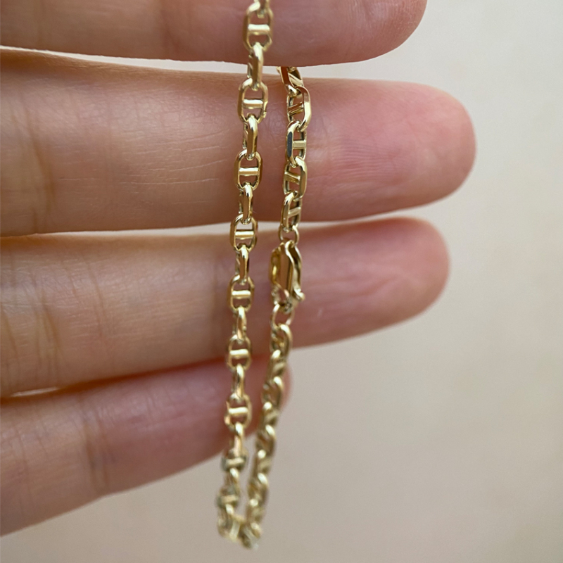 Hetao Simple Pig Nose Chain, Japanese Chain, 18K Gold, Colored Gold, Light Gold, Fixed Length Bracelet, Au750